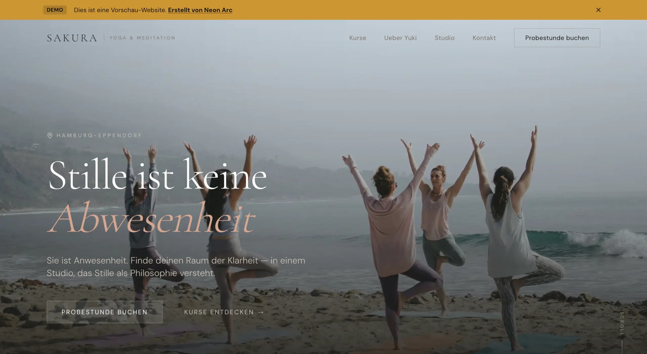 Yoga-Studio — Demo-Website von Neon Arc
