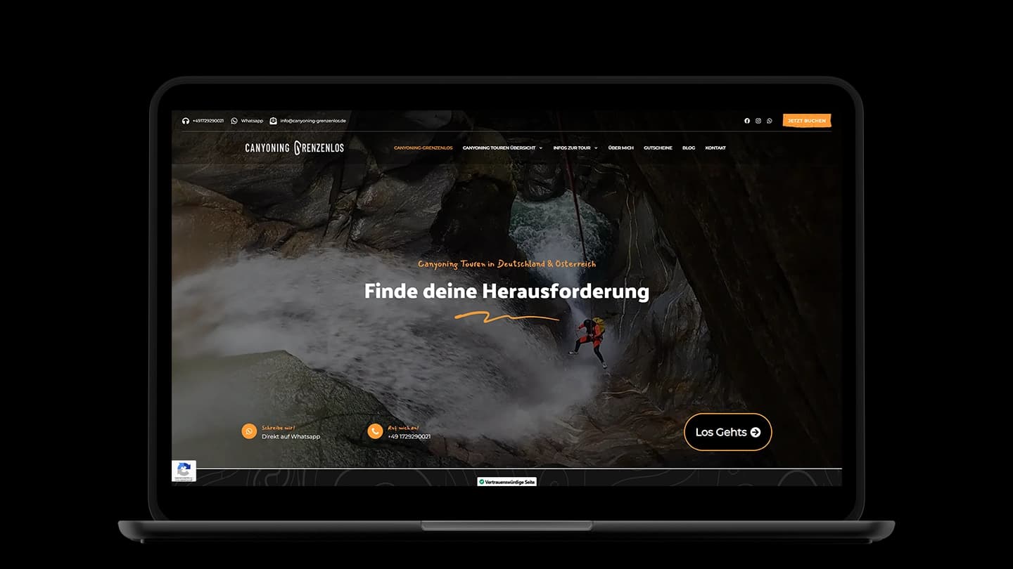 Canyoning Grenzenlos — Webdesign von Neon Arc