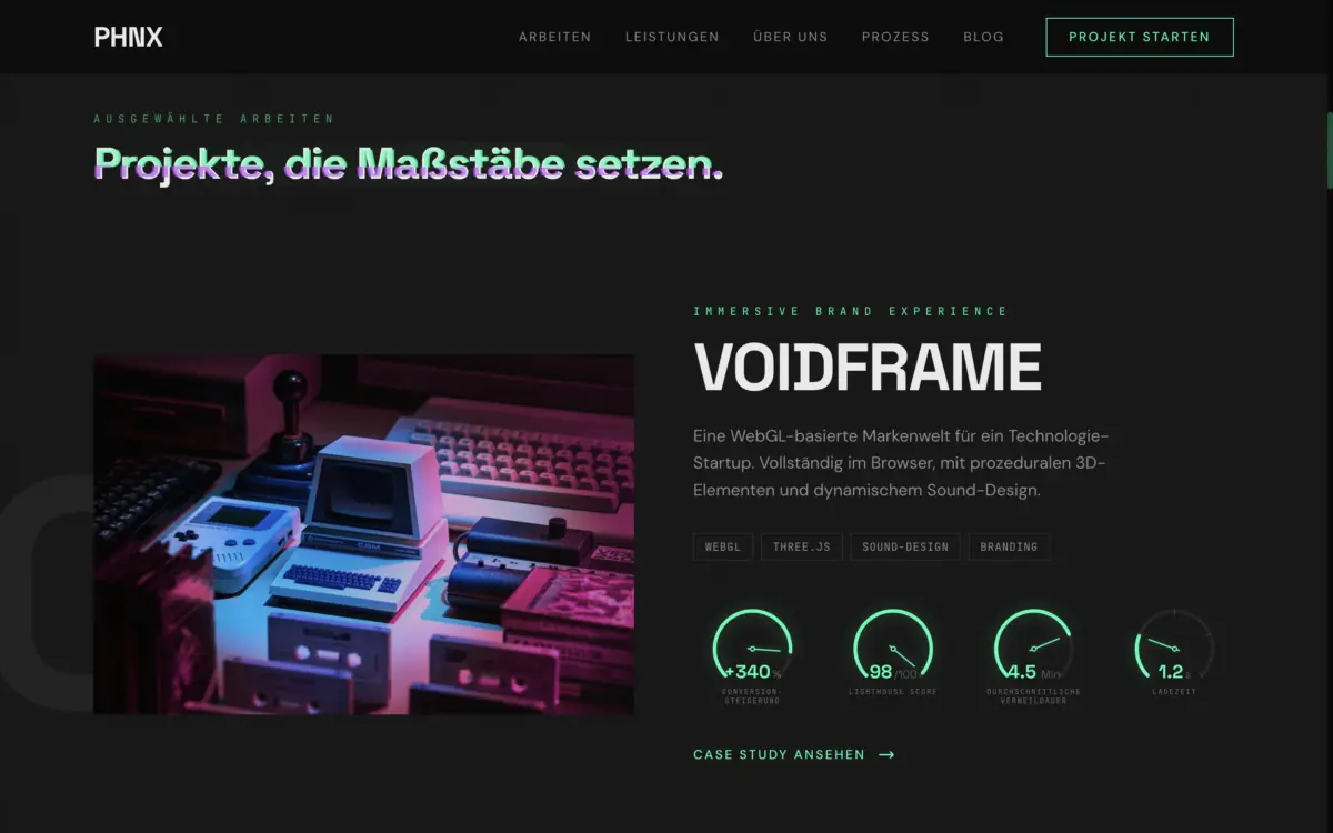 Neon Arc Demo Websites mit Next.js vs. WordPress